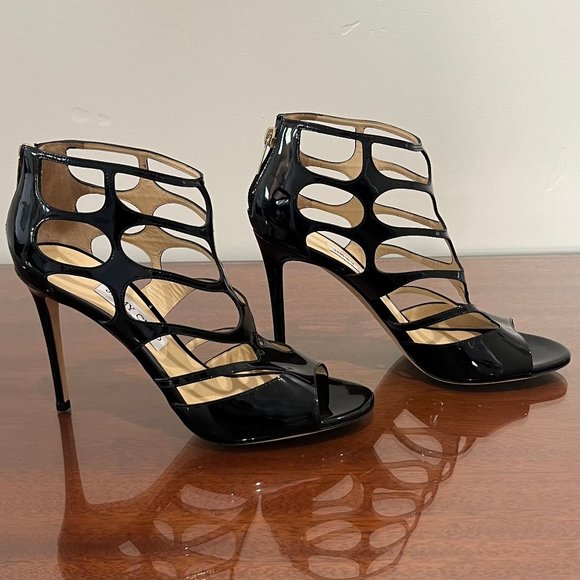 EUC Jimmy Choo Ren 100 Cut Out Black Leather Heels - Picture 4 of 13